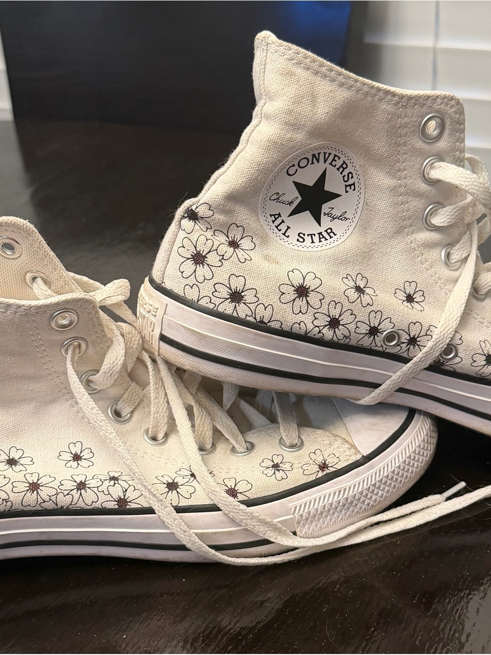 Converse Off-White High Top Sneakers with Black Floral Print